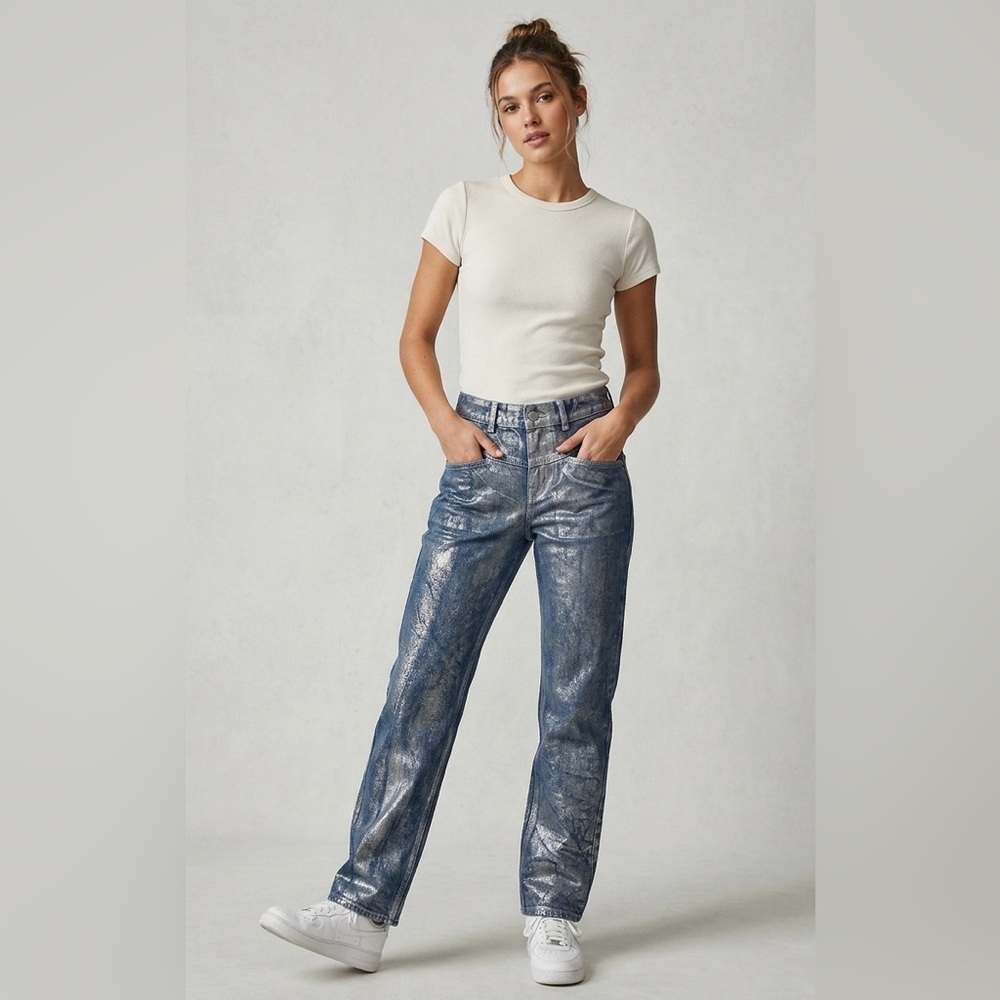 BDG Urban Outfitters Straight Leg Cowboy Jean Metallic Mid Rise Women’s Size 26